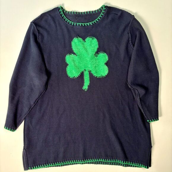 Quacker Factory Sweater Womens Plus 1X Navy Blue St Patricks Day Green Shamrock - Picture 15 of 16